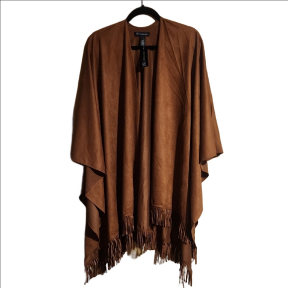INC International Concepts Jackets & Blazers - INC International Concepts Brown Cape with Fringe